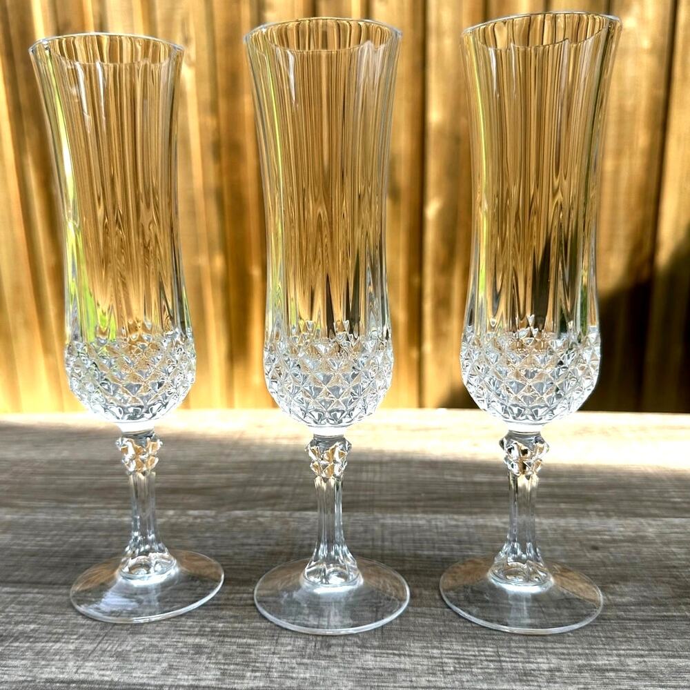 Cristral D'Arques Longchamp Crystal Champagne Flutes Made in France-Set of 3